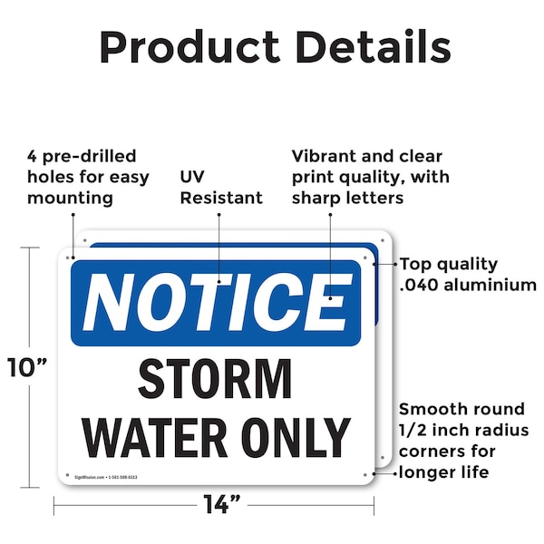 Storm Water Only, 14 In W X Rectangle, Aluminum